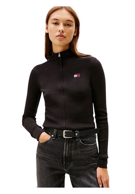 Felpa slim fit con zip e distintivo Tommy<BR/>